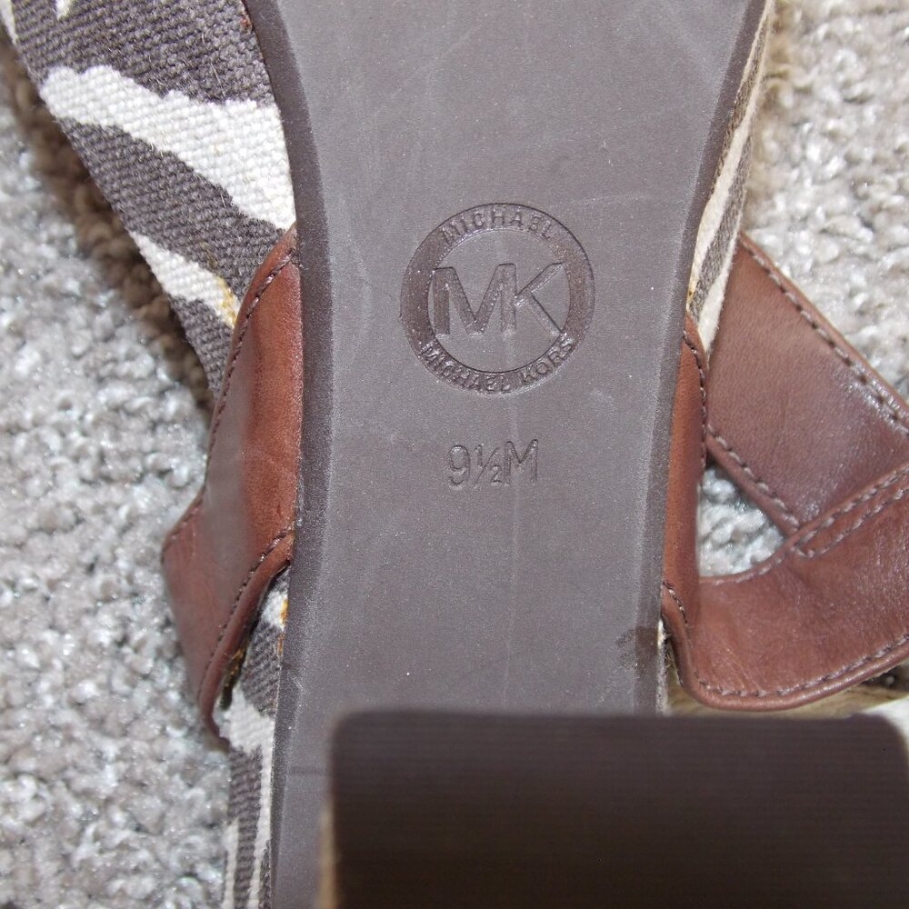 Michael Kors Ivana Mocha Zebra Animal Print Canvas Platform Sandals Heels - Picture 8 of 16